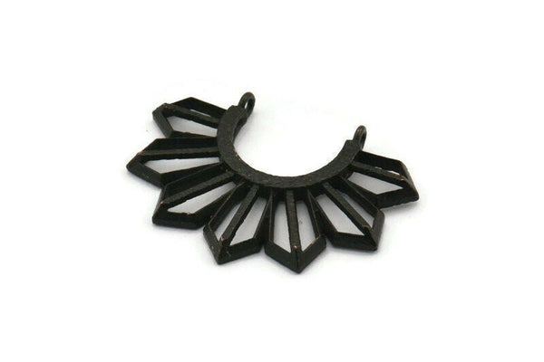 Black Sun Pendant, 2 Textured Oxidized Black Brass Sun Pendants With 2 Loops (36.5x26x2.6mm) E204 S1131