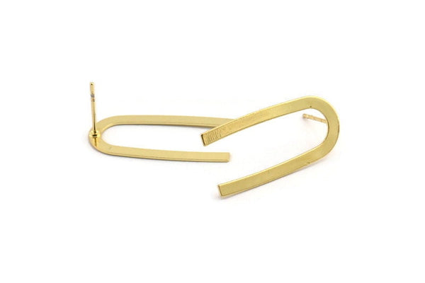 Gold Geometric Earring, 4 Gold Plated Brass U Shaped Stud Earrings (27x13x0.50mm) D1346 A1410 Q1108