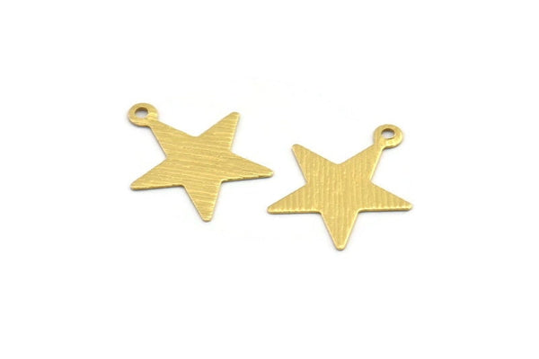 Brass Star Charm, 50 Textured Raw Brass Star Charms With 1 Hole (18x0.40mm) A1876