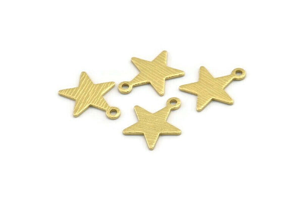 Brass Star Charm, 50 Textured Raw Brass Star Charms With 1 Hole (14x0.80mm) A1896