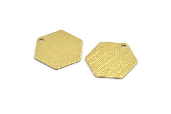 Brass Hexagon Charm, 8 Textured Raw Brass Hexagon Charms With 1 Hole (23x20x0.80mm) A1893