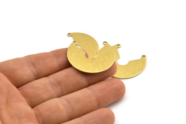 Brass Pendant, 6 Textured Raw Brass Semi Circle Charms With 2 Loops (31x27x0.80mm) A1917