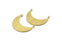 Hammered Crescent Pendant, 3 Raw Brass Hammered Crescent Pendants With 2 Loops (29x10x1mm) BS 1882