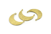 Hammered Crescent Pendant, 3 Raw Brass Hammered Crescent Pendants With 2 Loops (29x10x1mm) BS 1882