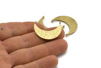 Hammered Crescent Pendant, 3 Raw Brass Hammered Crescent Pendants With 2 Loops (29x10x1mm) BS 1882