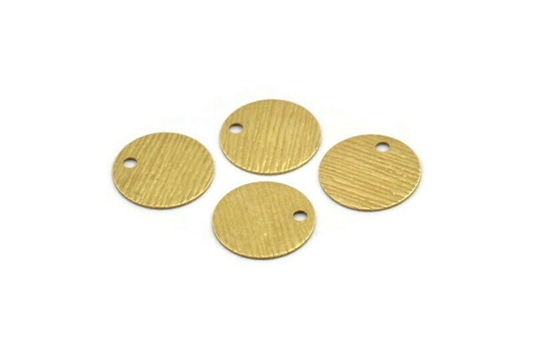 Brass Round Charm, 50 Textured Raw Brass Round Tags With 1 Hole (12mm) A1852