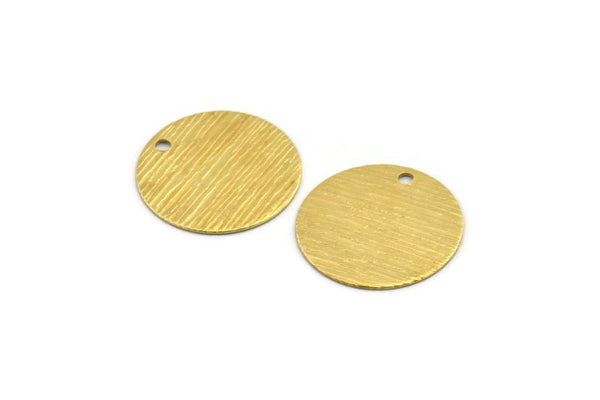Brass Round Charm, 24 Textured Raw Brass Round Tags With 1 Hole (16mm) A1880