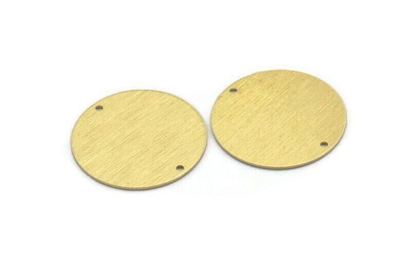 Brass Round Charm, 4 Textured Raw Brass Stamping Blanks With 2 Holes, Stamping Tags (30x0.80mm) M01582