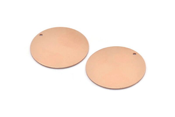 Bakır Yuvarlak Charm, 1 Delikli 4 Ham Bakır Yuvarlak Charm, Damgalama Boşlukları (30x0,80 mm) M01599