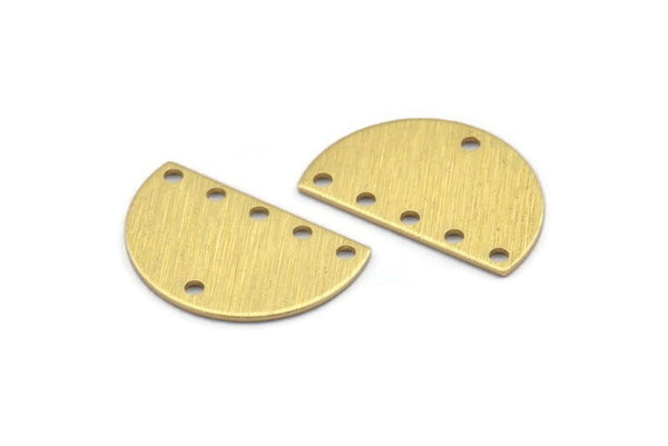 Semi Circle Charm, 10 Textured Raw Brass Half Moon Connectors With 6 Holes (22x14x0.80mm) M01568