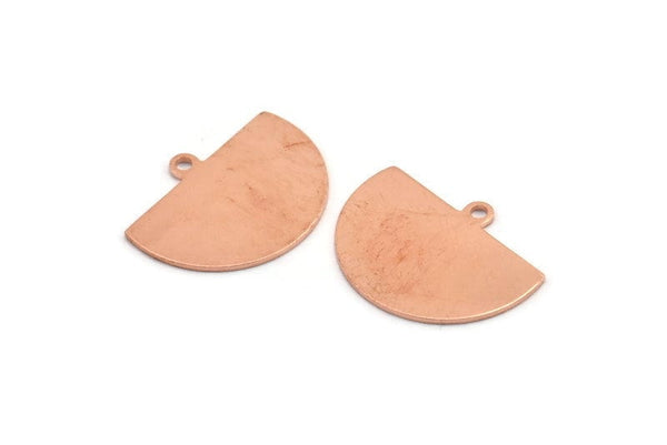 Semi Circle Charm, 10 Raw Copper Half Moon Charms With 1 Loop, Stamping Blank (22x17x0.70mm) M01432