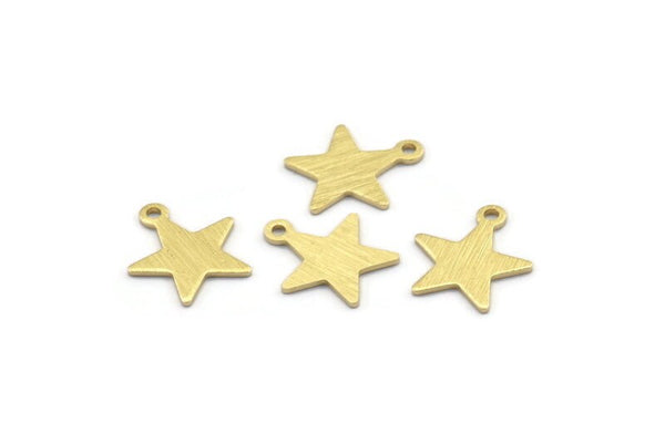 Brass Star Charm, 50 Textured Raw Brass Star Charms With 1 Loop (14x13x0.80mm) M01579