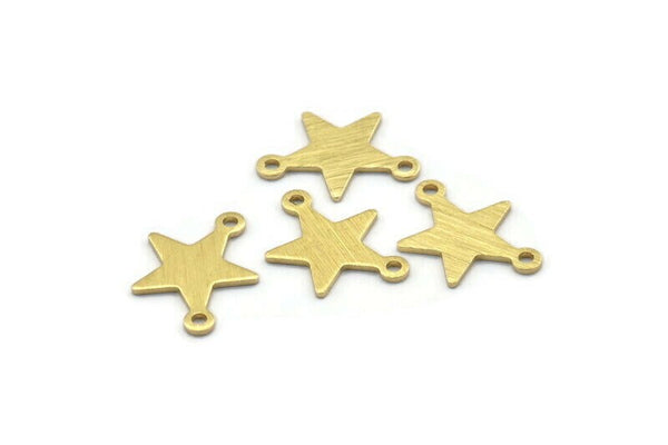 Brass Star Charm, 50 Textured Raw Brass Star Charms With 2 Loops (16x12x0.80mm) M01580
