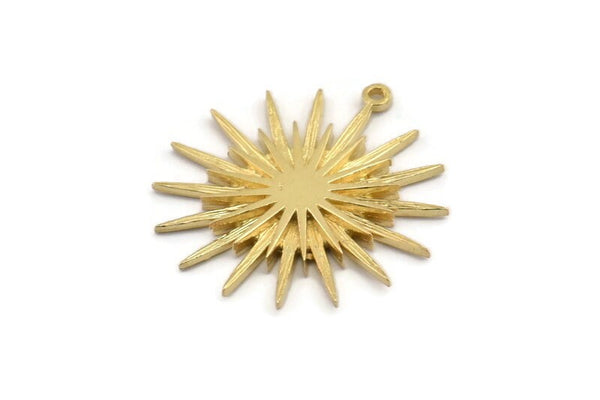 Pirinç Güneş Tılsımı, 2 Ham Pirinç, Pirinç Güneş, Tılsım Kolye Ucu, Pirinç Kolye Ucu, 1 Halkalı Pirinç Tılsım (32x30mm) N1518