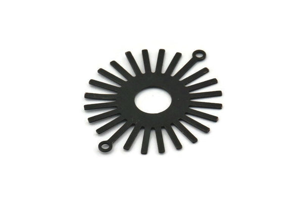 Black Sun Charm, 8 Oxidized Black Brass Sunshine Pendants With 2 Loops, Connectors (36x30x0.50mm) A1516 S601