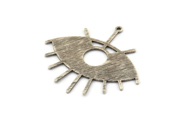 Silver Eye Charm, 4 Textured Antique Silver Plated Brass Eye Charms With 1 Loop, Pendants, Earrings (43x39x1mm) D1136