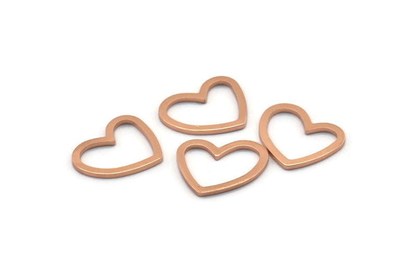 Rose Gold Heart Charm, 8 Rose Gold Plated Brass Heart Connectors, Findings (16x14x1mm) M686 Q0295