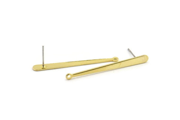 Brass Stick Earring, 8 Raw Brass Stick Stud Earrings With 1 Hole (40x4x1.5x0.80mm) A1353 A1814