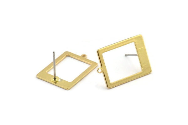Brass Rectangle Earring, 8 Raw Brass Rectangle Stud Earrings With 1 Loop (20x14x0.80mm) D877 A1838