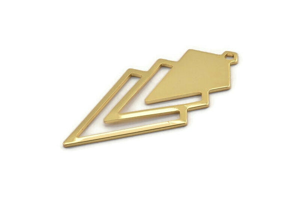 Gold Triangle Charm, 2 Gold Plated Brass Diamond Charms With 1 Loop (49x22x1mm) M01162