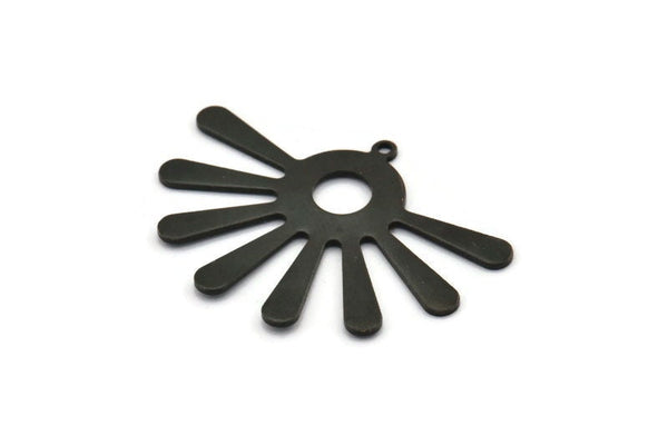 Black Sun Charm, 4 Oxidized Black Brass Sunshine Pendants With 1 Loop, Findings (44x32x0.80mm) A1475