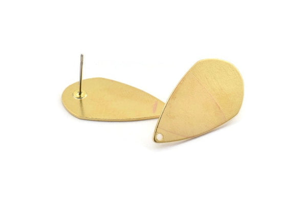 Brass Drop Earring, 8 Raw Brass Drop Stud Earrings With 1 Hole (27x16x0.80mm) D1221 A2000