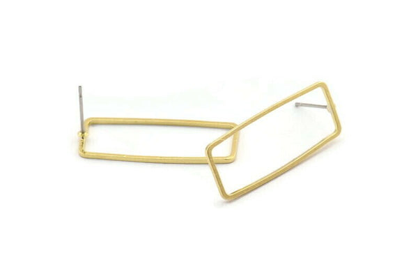 Brass Rectangle Earring, 8 Raw Brass Rectangle Stud Earrings (11.4x30.2x1mm) D0220 A2011