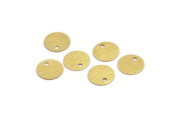 Brass Round Charm, 100 Textured Raw Brass Round Tags With 1 Hole (10mm) A1925