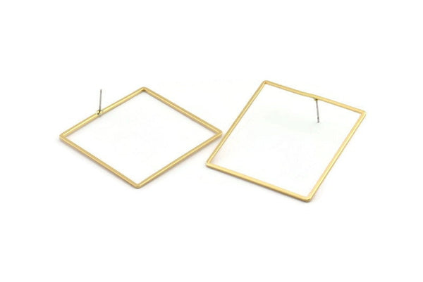 Brass Square Earring, 4 Raw Brass Square Stud Earrings (42mm) Bs 1310 A1778