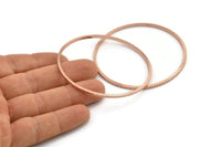 Rose Gold Connectors - 2 Rose Gold Plated Textured Brass Circle Connectors (61x2x2mm) D1478 Q1021