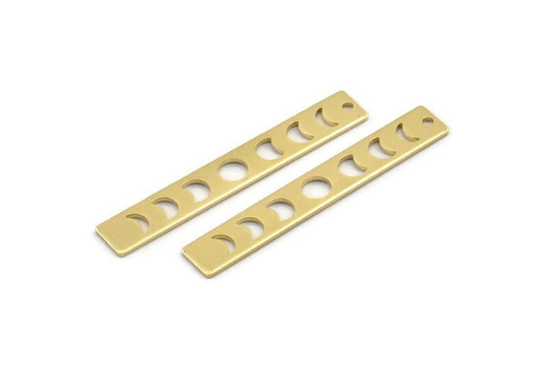 Brass Rectangle Charm, 12 Raw Brass Moon Phases Charms With 1 Hole, Stamping Blanks (40x6x0.80mm) M01486