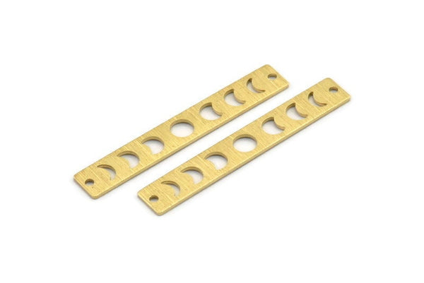 Brass Rectangle Charm, 10 Textured Raw Brass Moon Phases Charms With 2 Holes, Stamping Blanks (40x6x0.80mm) M01485