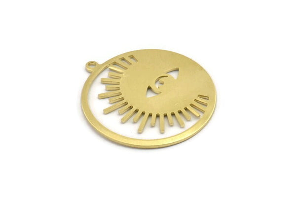 Brass Eye Charm, 4 Raw Brass Eye Charms With 1 Loop (33x30x0.80mm) M01487
