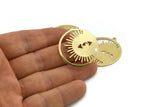 Brass Eye Charm, 4 Raw Brass Eye Charms With 1 Loop (33x30x0.80mm) M01487