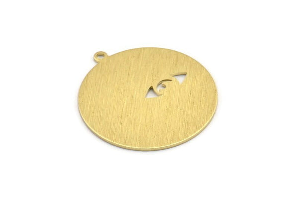 Brass Eye Charm, 4 Textured Raw Brass Eye Charms With 1 Loop (33x30x0.80mm) M01501