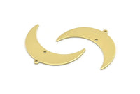 Brass Moon Charm, 10 Raw Brass Crescent Moon With 1 Loop And 1 Hole (36x12x0.80mm) M01459