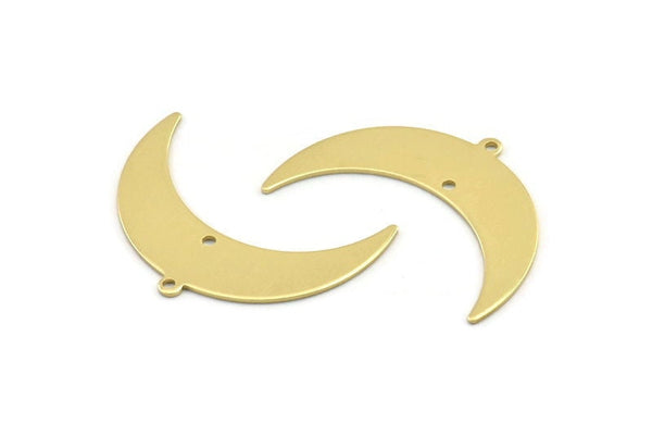 Brass Moon Charm, 10 Raw Brass Crescent Moon With 1 Loop And 1 Hole (36x12x0.80mm) M01459