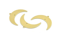 Brass Moon Charm, 10 Raw Brass Crescent Moon With 1 Loop And 1 Hole (36x12x0.80mm) M01459