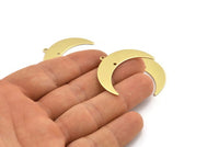 Brass Moon Charm, 10 Raw Brass Crescent Moon With 1 Loop And 1 Hole (36x12x0.80mm) M01459