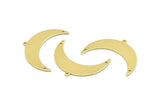Brass Moon Charm, 10 Raw Brass Crescent Moon With 1 Loop And 2 Holes (36x12x0.80mm) M01461