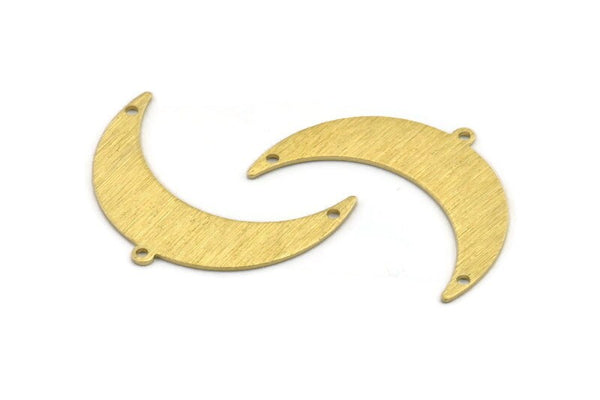 Brass Moon Charm, 10 Textured Raw Brass Crescent Moon With 1 Loop And 2 Holes (36x12x0.80mm) M01464