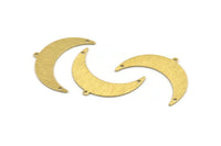 Brass Moon Charm, 10 Textured Raw Brass Crescent Moon With 1 Loop And 2 Holes (36x12x0.80mm) M01464