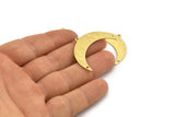 Brass Moon Charm, 10 Textured Raw Brass Crescent Moon With 1 Loop And 2 Holes (36x12x0.80mm) M01464