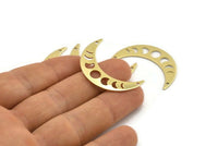 Brass Moon Charm, 10 Raw Brass Moon Phases Charms With 2 Holes (36x9x0.80mm) M01450