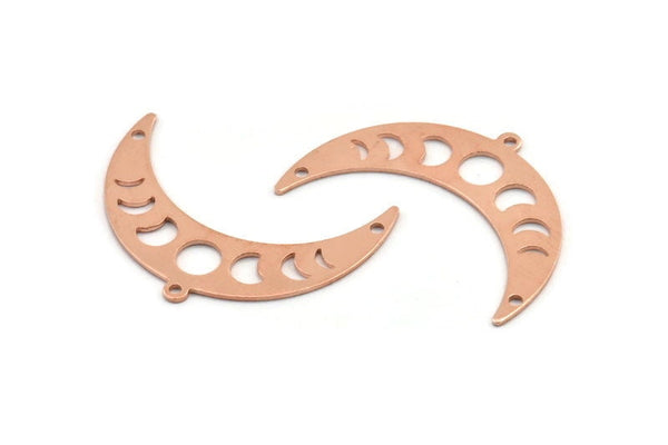 Bakır Ay Tılsımı, 1 Döngü ve 2 Delikli 10 Ham Bakır Ay Evresi Tılsımı (36x12x0,80 mm) M01469