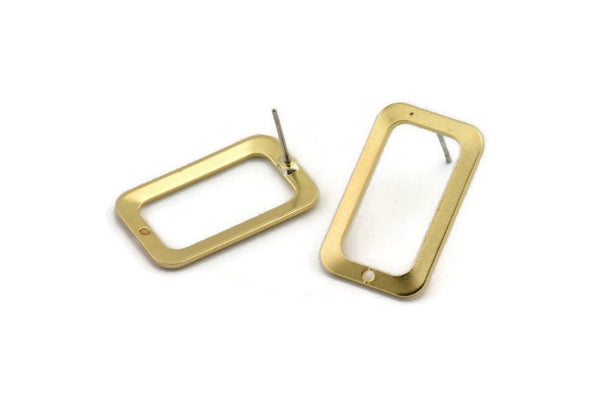 Brass Rectangle Earring, 6 Raw Brass Rectangle Stud Earrings With 1 Hole (25x15x1mm) D1156 A1934