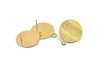 Brass Round Earring, 4 Textured Raw Brass Round Stud Earrings With 1 Loop, Earrings (30x25x0,80mm) D0705 A1937