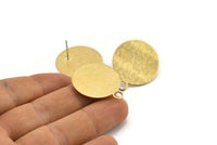 Brass Round Earring, 4 Textured Raw Brass Round Stud Earrings With 1 Loop, Earrings (30x25x0,80mm) D0705 A1937
