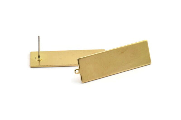 Brass Rectangle Earring, 4 Raw Brass Rectangle Stud Earrings With 1 Loop, Earrings (36x11x1mm) D0699 A1926