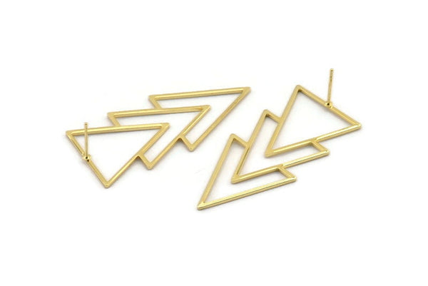 Gold Triangle Earring, 2 Gold Plated Brass Triangle Stud Earrings (46x21x1mm) E034 A1216 Q0847